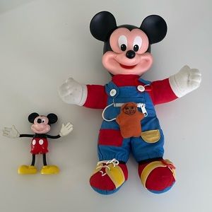 RARE FIND Vintage 1980s Learn To Dress Myself Mickey Mouse 14" + Bonus Mickey